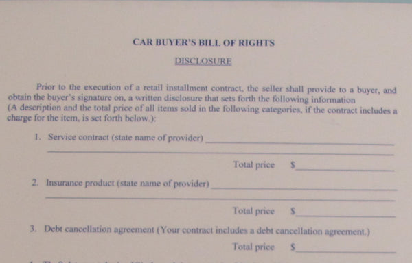 Car Buyers Bill of Rights - Northland's Dealer Supply Store 